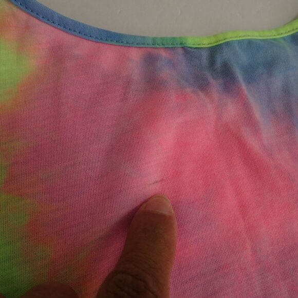 Shein Curve Tie Dye Crop Top Women Size 1XL US 14 Neon Blue Pink Short Sleeve - Picture 8 of 9